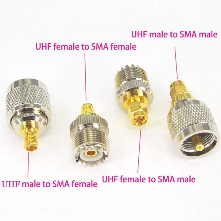 SMA to UHF RF Coaxial Extension Converter CB Connector kit SMA PL259 SO239 VHF Crimp Coax Adapter for Ham Radio Antenna Walkie Talkie Radio Pack of 4