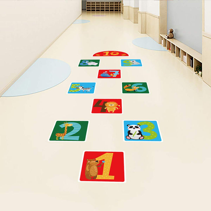 10 Number DIY Hopscotch Game Wall Stickers Floor Decals, Removable PVC Cute Forest Animals Digital Wall Stickers, Unique Floor Art Decor Supplies for Baby Kids Room Bedroom Nursery