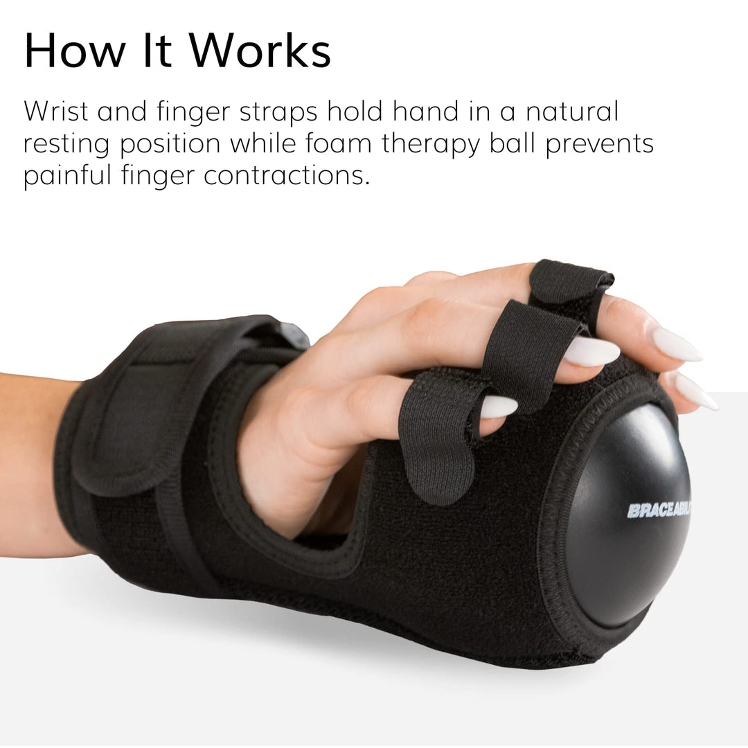 Anti Spasticity Splint - Contracture Stroke Resting Hand Orthosis Brace and Ball for Right or Left Cramp Relief, Twitching Pain, Recovery Therapy, Dupuytren's Treatment, Arthritis Remedy