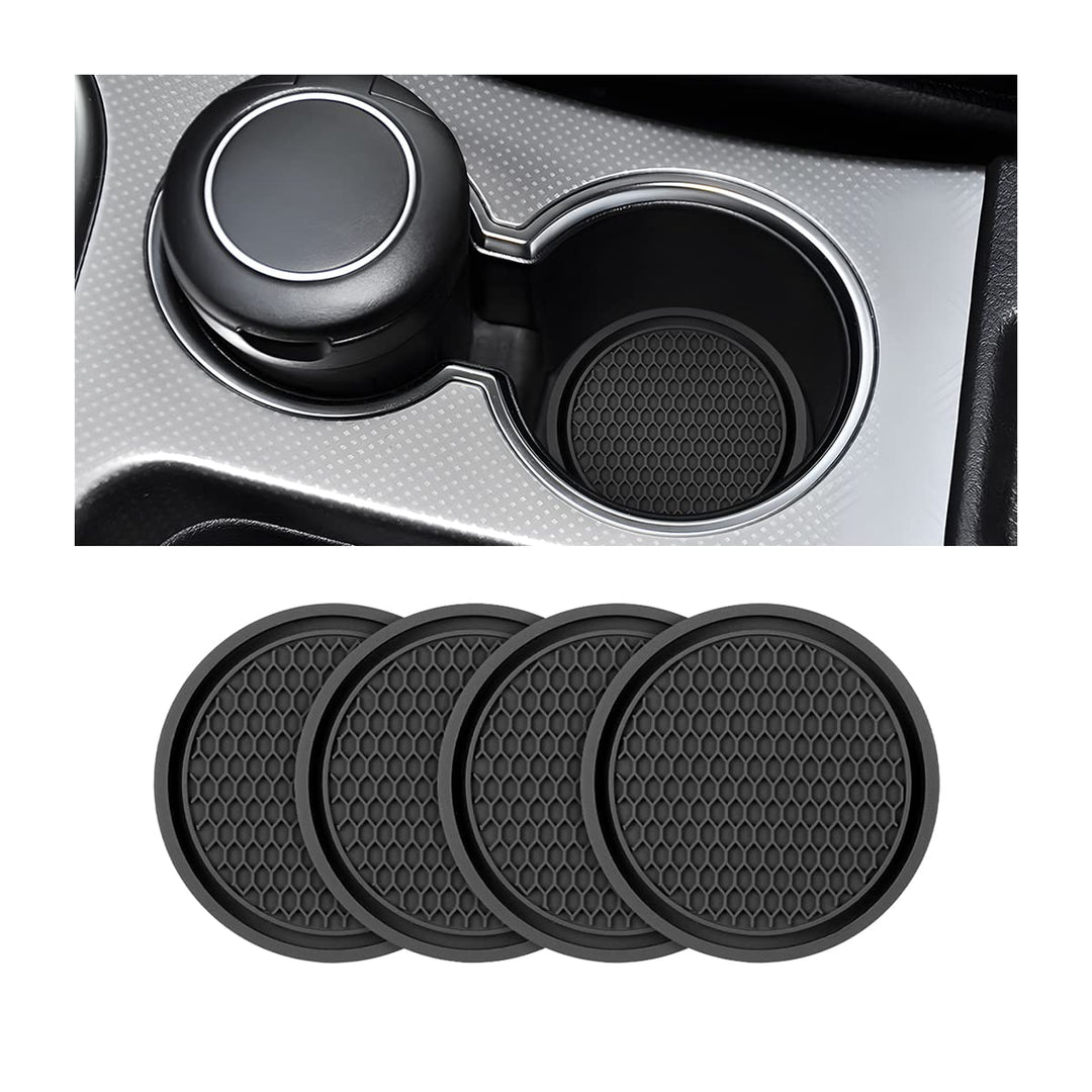 4 Pack Car Cup Holder Coaster, 2.75 Inch Diameter Non-Slip Universal Insert Coaster, Durable, Suitable for Most Car Interior, Car Accessory for Women and Men (Black)