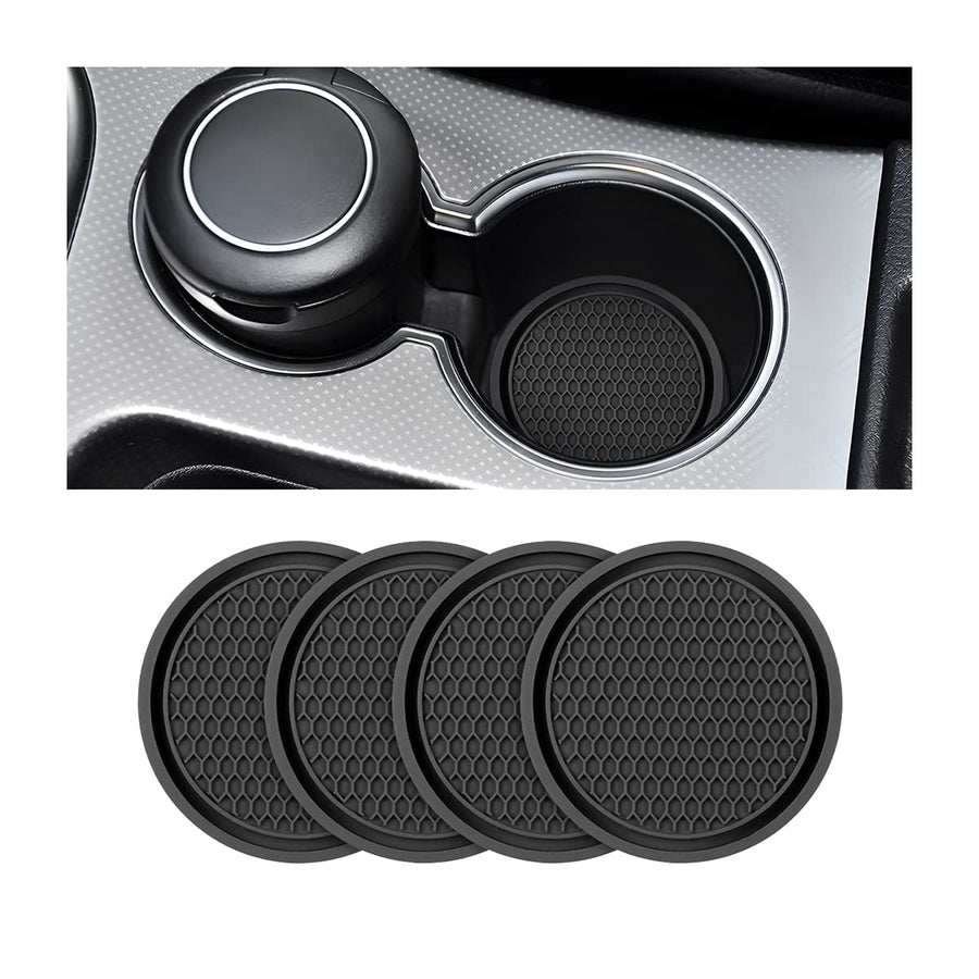 4 Pack Car Cup Holder Coaster, 2.75 Inch Diameter Non-Slip Universal Insert Coaster, Durable, Suitable for Most Car Interior, Car Accessory for Women and Men (Black)