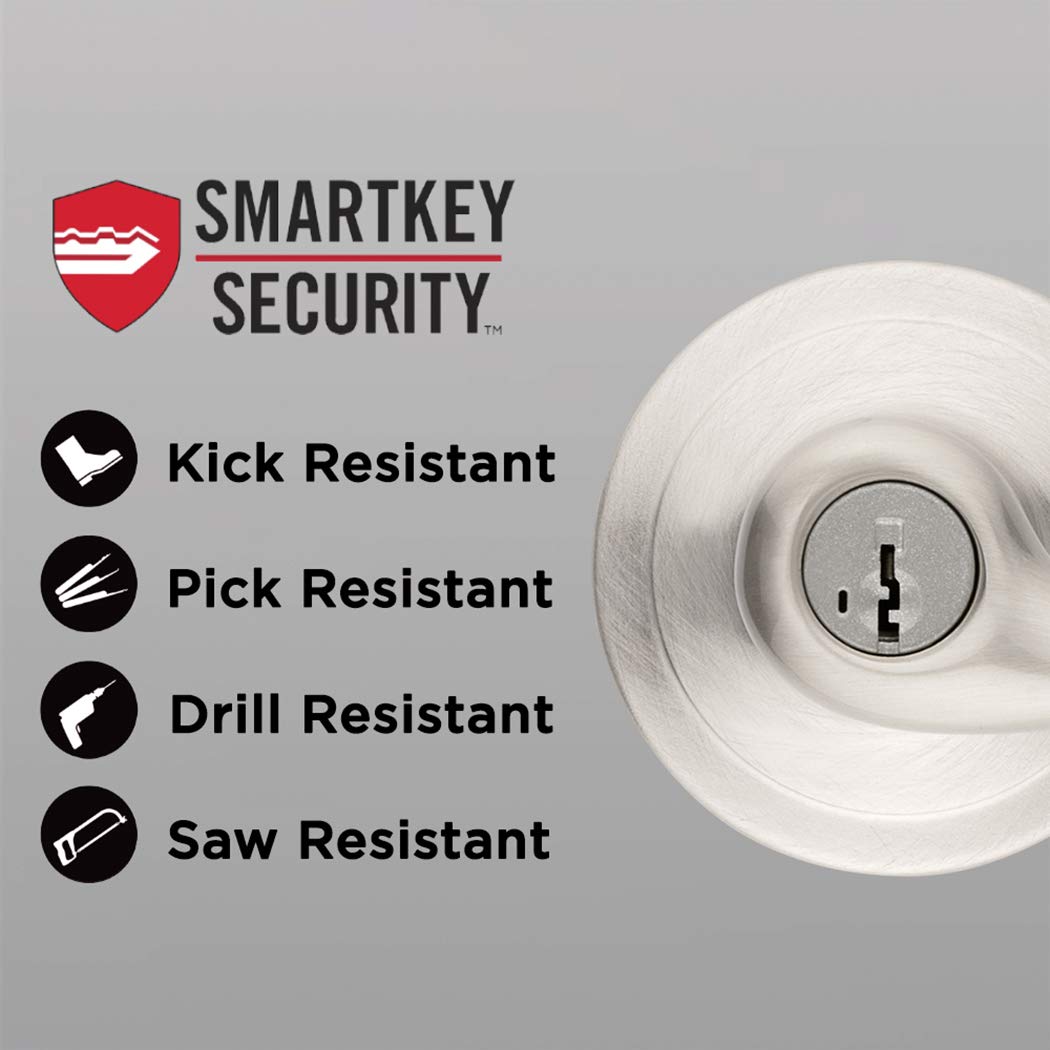 Satin Nickel Keyed Lever Door Handle with Lock, Reversible, Pick Resistant Smartkey Security - For Front Doors and Bedrooms