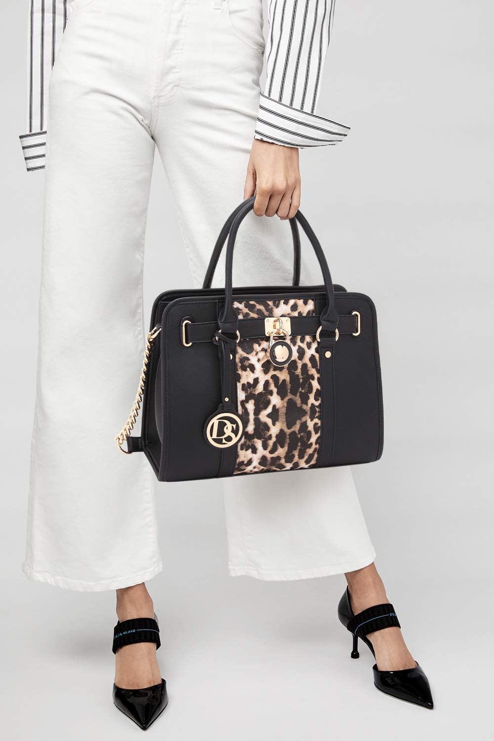 Two Tone Satchel Handbags Purses for Women Vegan Leather Shoulder Bags Large Tote Bag with Matching Wallet/Chain Strap
