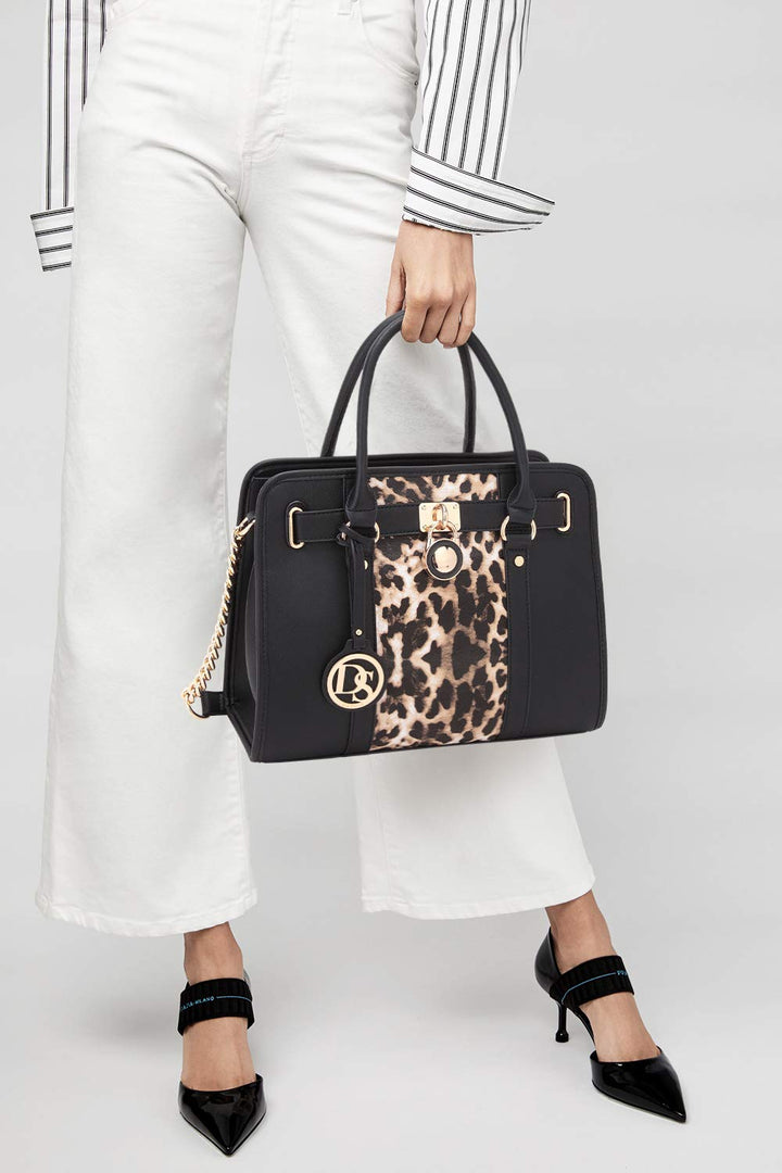 Two Tone Satchel Handbags Purses for Women Vegan Leather Shoulder Bags Large Tote Bag with Matching Wallet/Chain Strap