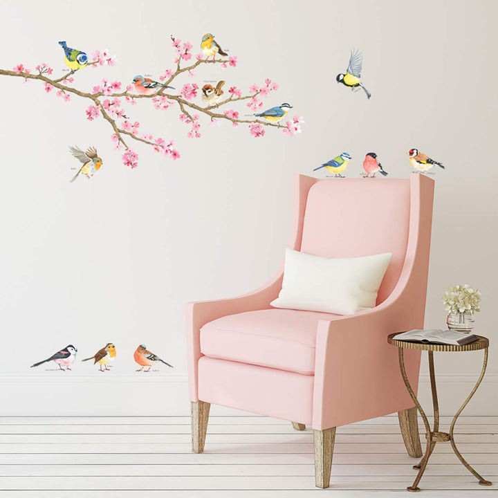 DWL-1904 Cherry Blossom Garden Birds Kids Wall Stickers Wall Decals Peel and Stick Removable Wall Stickers for Kids Nursery Bedroom Living Room dcor