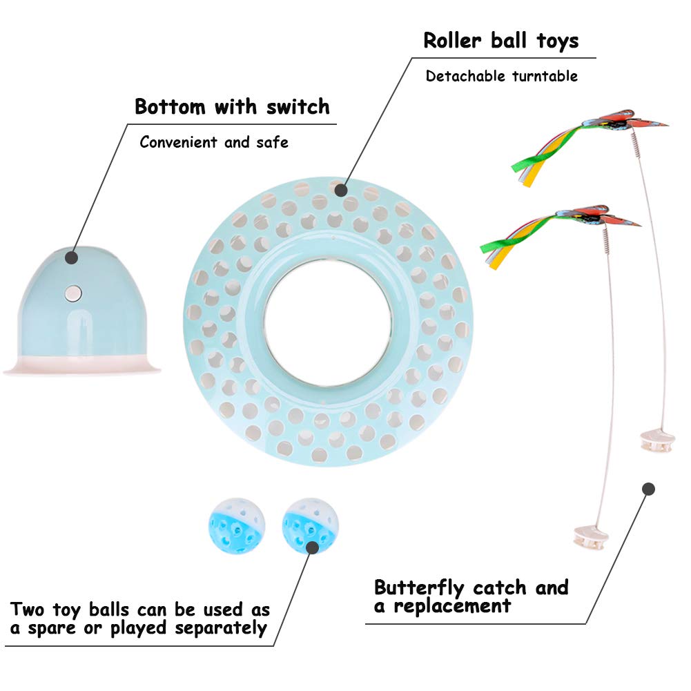Cat Toys Interactive Kitten Toy for Indoor Cats Funny Automatic Electric Fluttering Butterfly & Ball Exercise Kitten Toy with 3 Replacement Butterfly