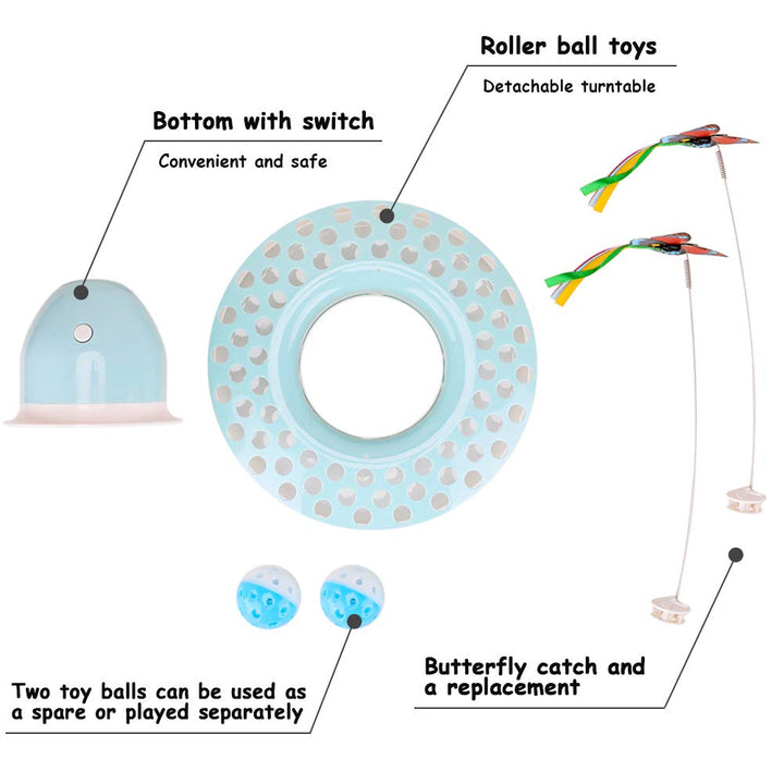 Cat Toys Interactive Kitten Toy for Indoor Cats Funny Automatic Electric Fluttering Butterfly & Ball Exercise Kitten Toy with 3 Replacement Butterfly