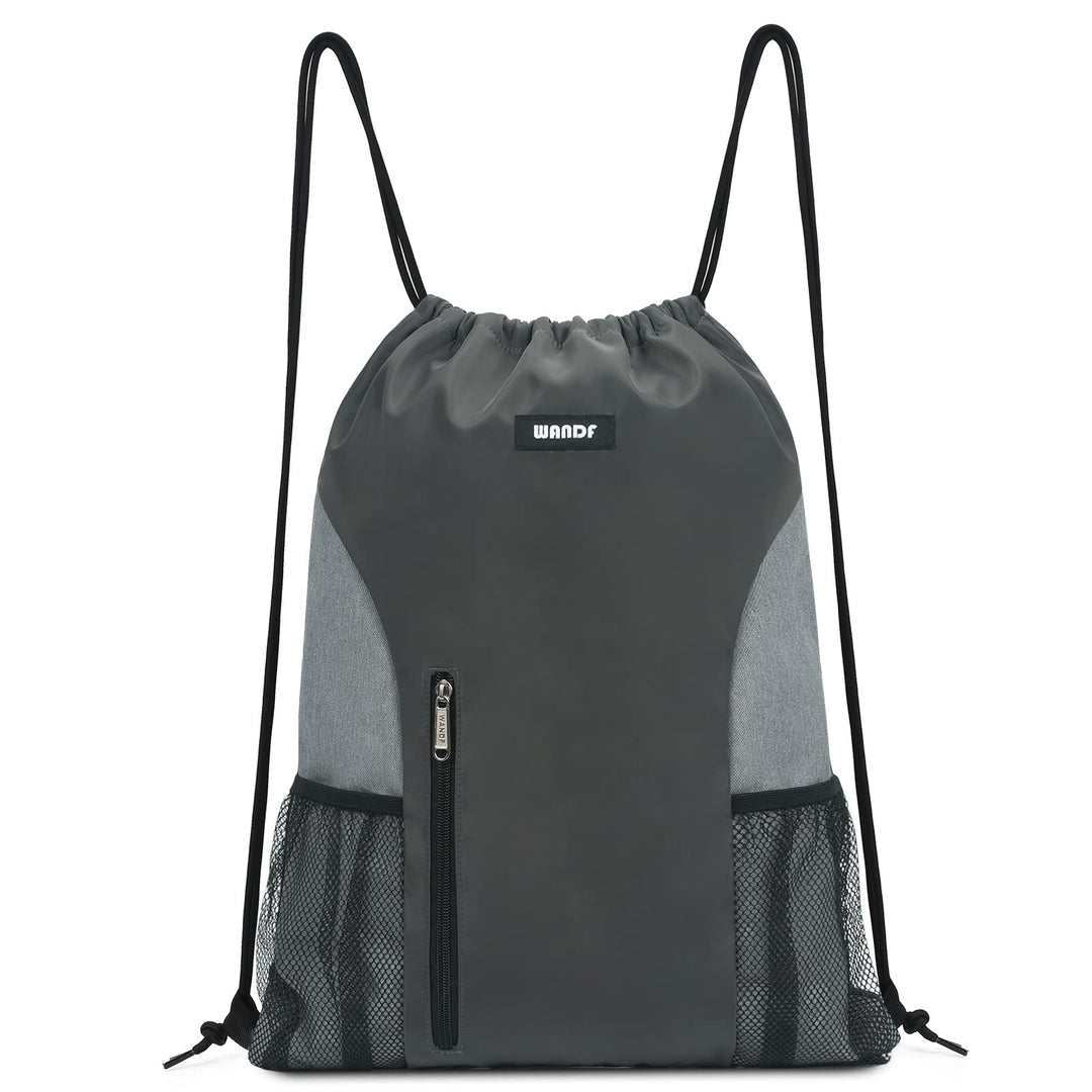 Drawstring Backpack Sports Gym Sackpack with Mesh Pockets Water Resistant String Bag for Women Men (Grey)