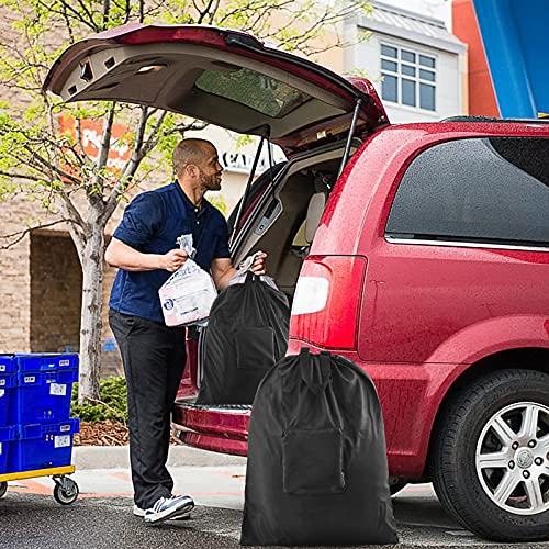 2 Pcs Travel Laundry Bag, Dirty Clothes Bag Upgraded with Handles and Aluminum Carabiner, Collapsible Laundry Bag for Travel, Camp, Fitness, and Students(Black) 24L x 21W