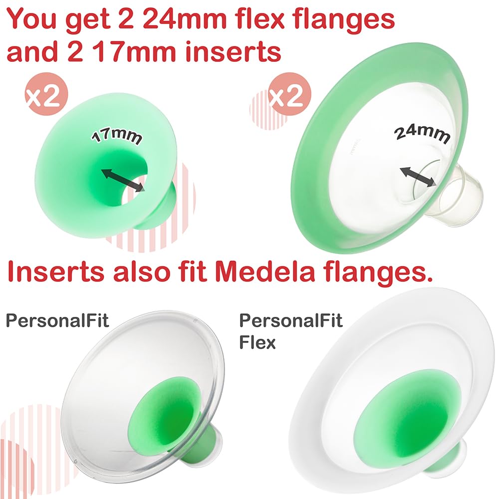 Nenesupply 17mm Flange Inserts and 24mm Flanges Compatible with Medela Breast Pump Parts Replacement 17mm Flange for Medela Work with Pump in Style Parts Symphony Swing Maxi Harmony Personalfit Flex