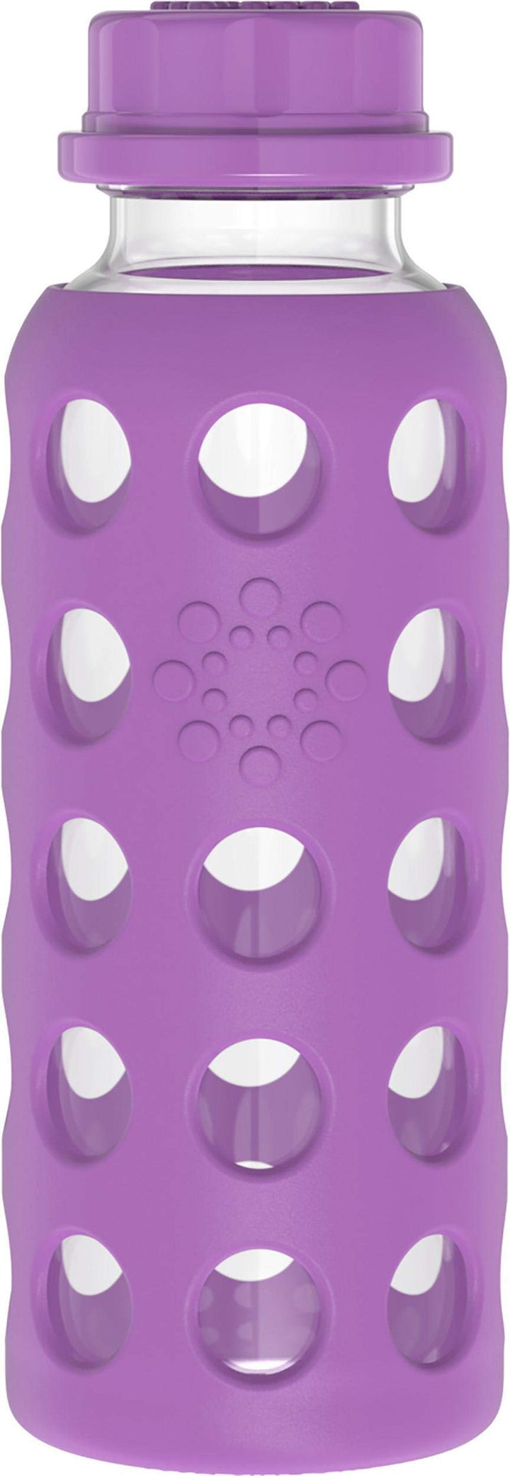 9-Ounce BPA-Free Glass Water Bottle with Flat Cap and Silicone Sleeve, Grape