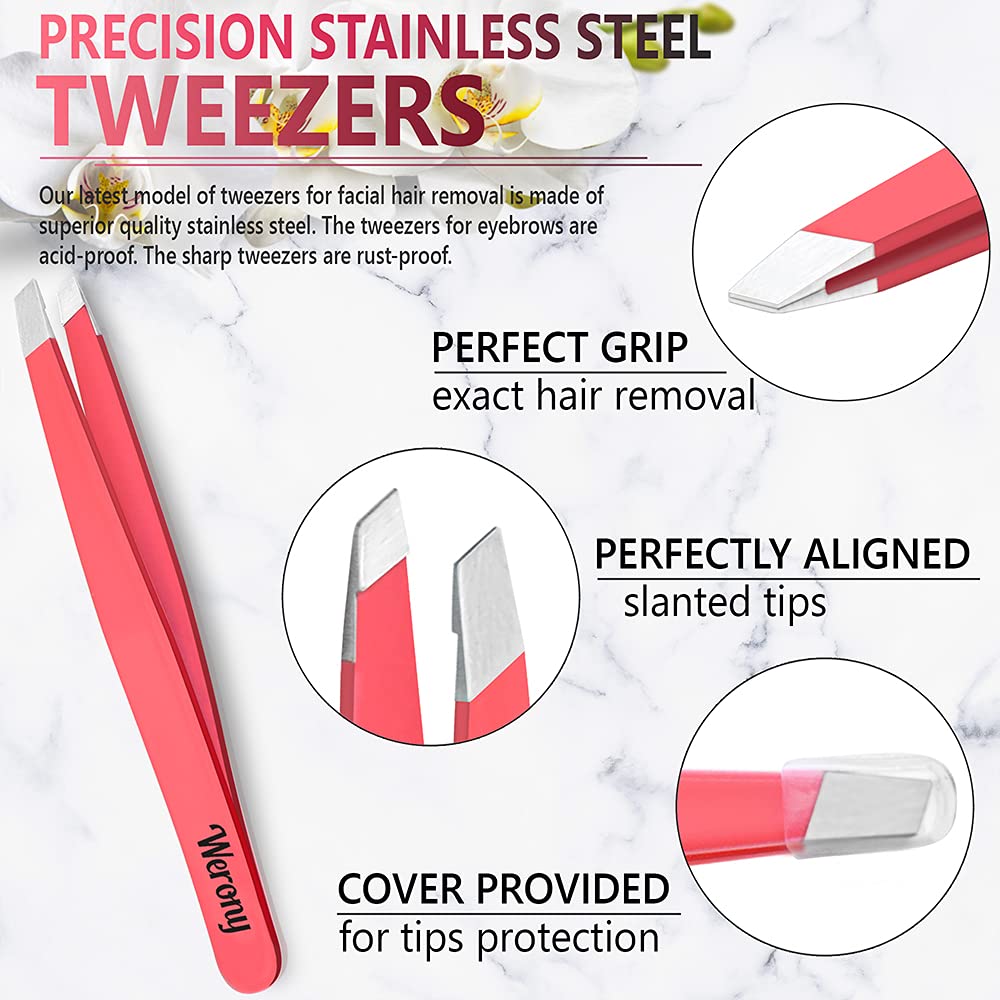 Tweezers for Women - Slant Tweezers - Tweezers Precision - Professional Eyebrow Tweezers - Durable Tweezer for Facial Hair Removal and Brow Shaping