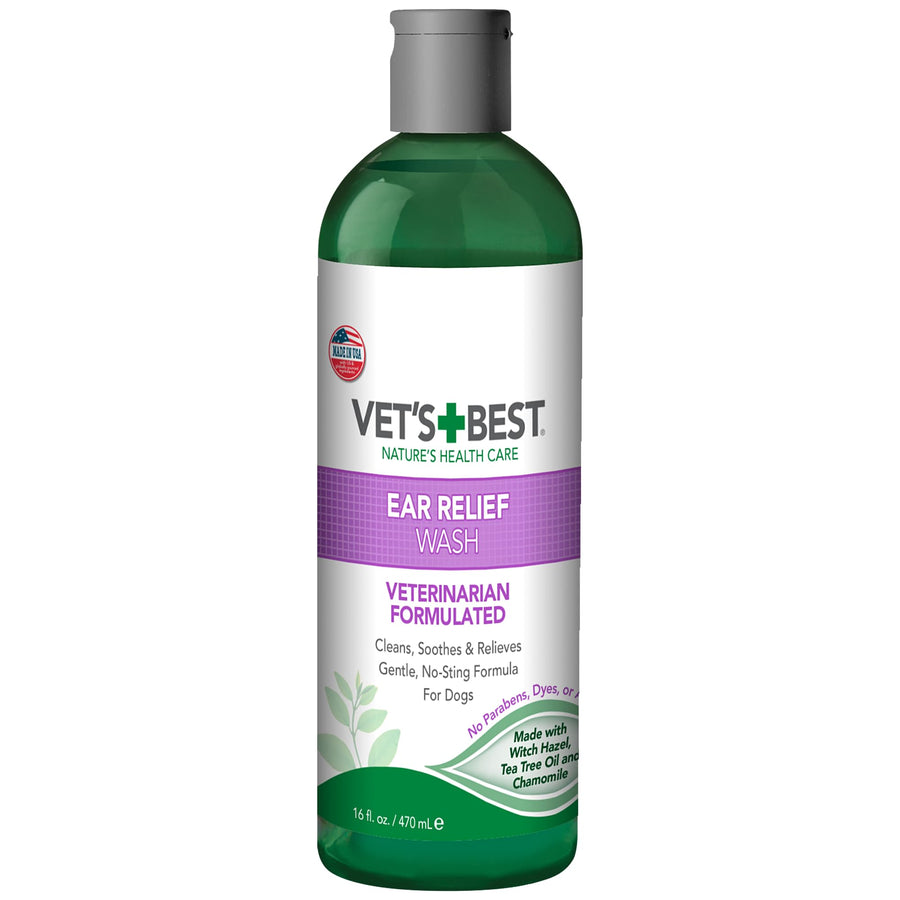 Dog Ear Relief Wash - Alcohol-Free No-Sting Formula - Controls Odors & Itching - Cleans Wax & Debris - 16 Ounces
