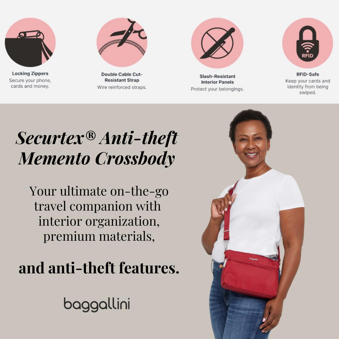 Securtex Anti-theft Memento Crossbody Bag, 9.7x7 Travel Purse with Locking Zipper, Lightweight Water-Resistant