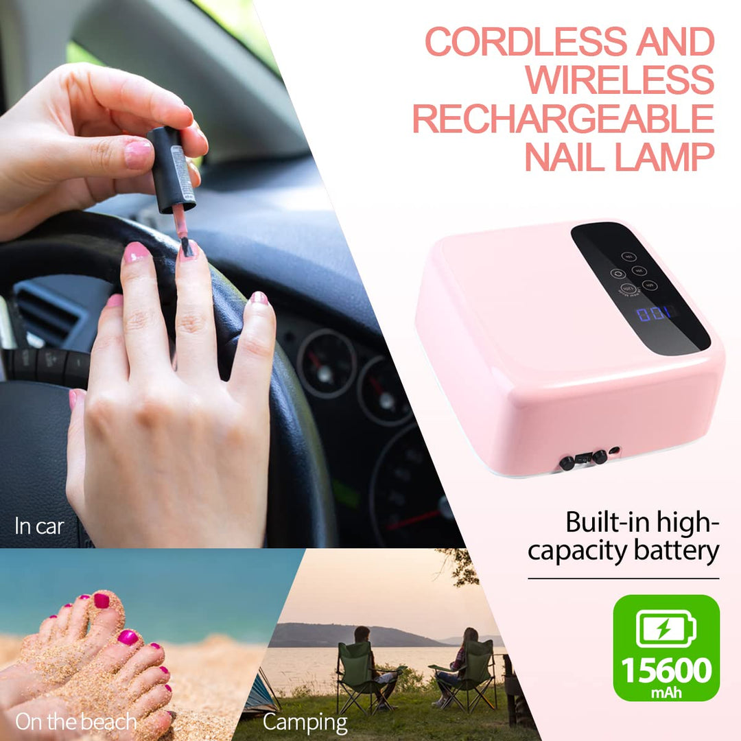 Cordless LED Nail Lamp, Nail Dryer, 72W Rechargeable LED Nail Light, 36 Beads Portable Gel UV Led Nail Lamp with 4 Timer Setting and LCD Display