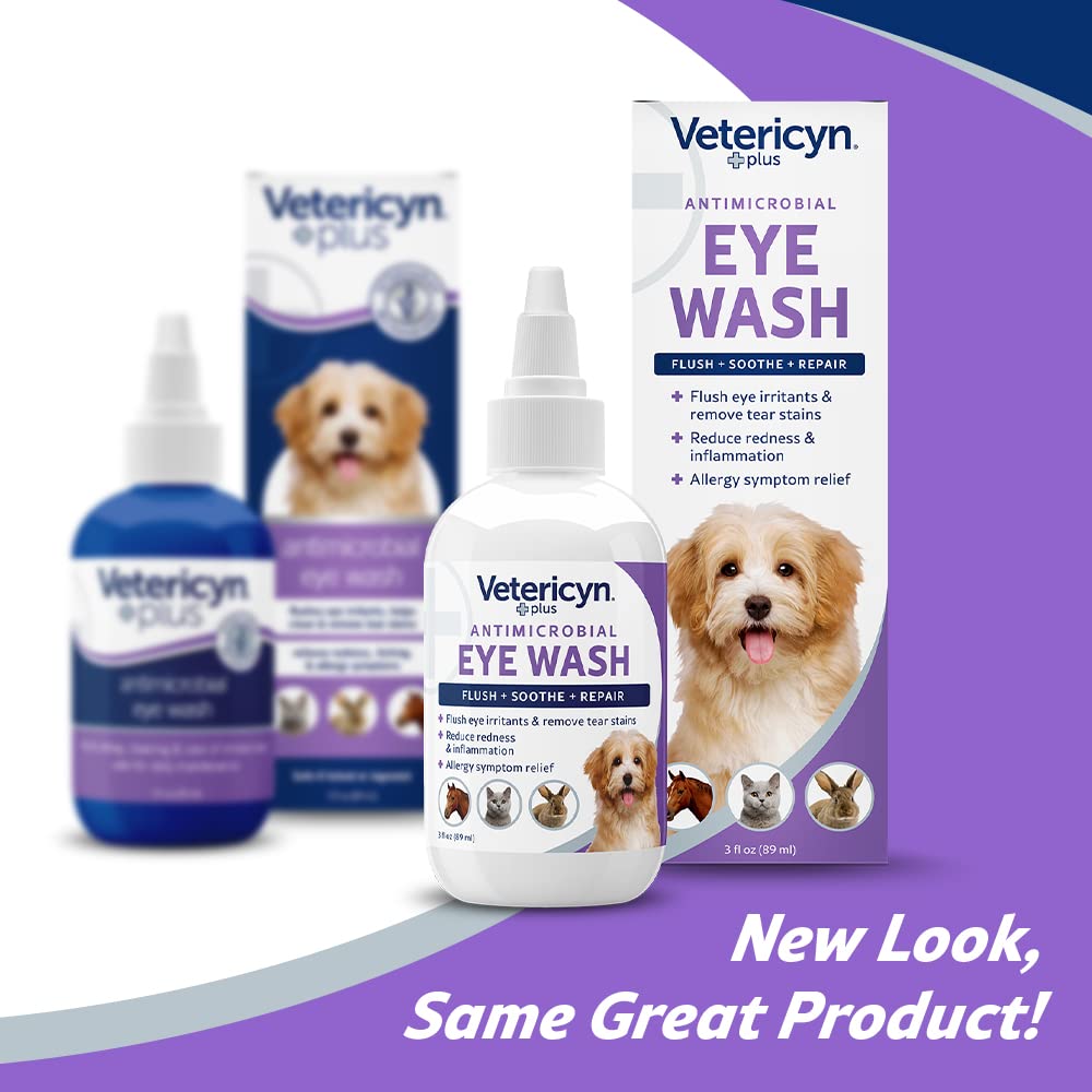 Plus Dog and Cat Eye Wash | Eye Drops for Dogs and Cats to Flush and Soothe Eye Irritations, Dog Tear Stain Cleaner, Safe for All Animals. 3 ounces