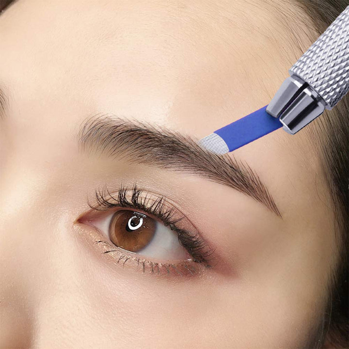 50 Pcs Microblading Blade Micropigmentation Brow Lamination Makeup Manual Eyebrow Henna Disposable Sloped Needle Pin Bevel Shading (12Pin)