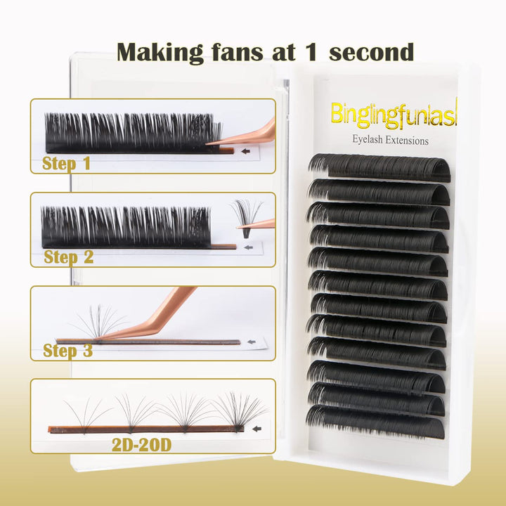 Volume Eyelash Extensions Easy fan Lashes D Curl 0.05mm Rapid Self Blooming Mix 8-14mm Length