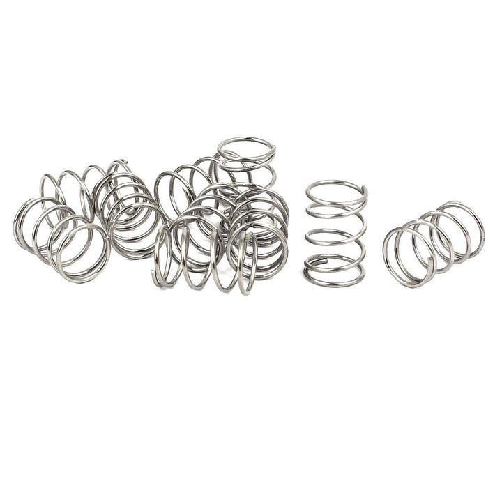 Compression Spring,304 Stainless Steel,10mm OD,0.8mm Wire Size,15mm Free Length,Silver Tone,10Pcs