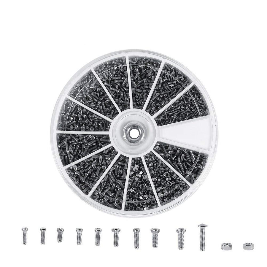 600pcs 12 Kinds of Screws Bolt Nuts Assortment Kit Stainless Steel Full Thread Machine Screws for Watches Glassess M1 M1.2 M1.4 M1.6
