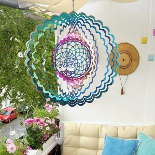 Wind Spinners Outdoor Metal Tree of Life Wind Spinner Mandala Decor, Hanging Wind Spinners for Yard and Garden Patio Porch Balcony Pool Yard Wind Spinners Garden Gifts for Women Wife