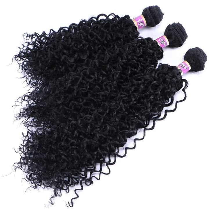 Kinky Curly Synthetic Hair Weave 3 Bundles 16 18 20 Inches Black Synthetic Hair Weft Extensions High Temperature Heat Resistant Fiber