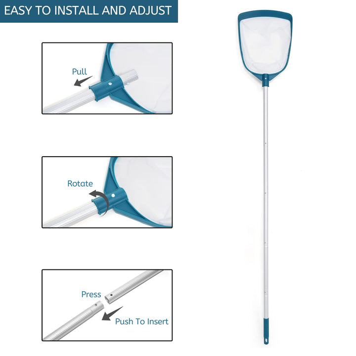Upgrades Swimming Pool Telescopic Leaf Net Skimmer Rake with Adjustable Aluminum Pole and Nylon Medium Fine Mesh for Cleaning Swimming Pools, Hot Tubs, Spas and Fountains