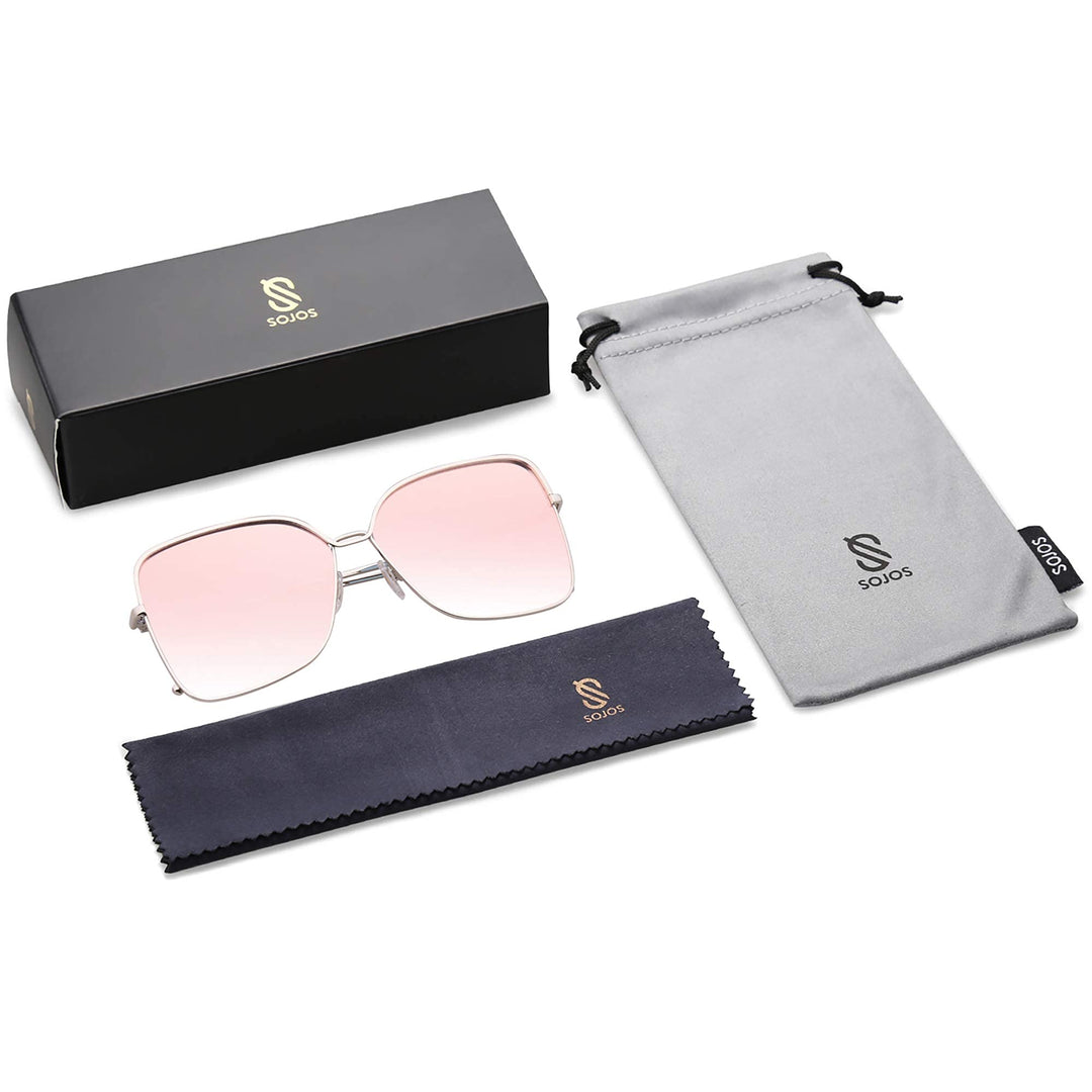 Classic Trendy Square Oversized Sunglasses Womens Mens UV400 Big Large Designer Shades SJ1082, Silver/Pink
