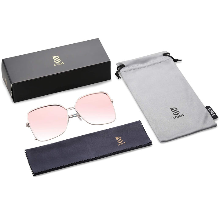 Classic Trendy Square Oversized Sunglasses Womens Mens UV400 Big Large Designer Shades SJ1082, Silver/Pink