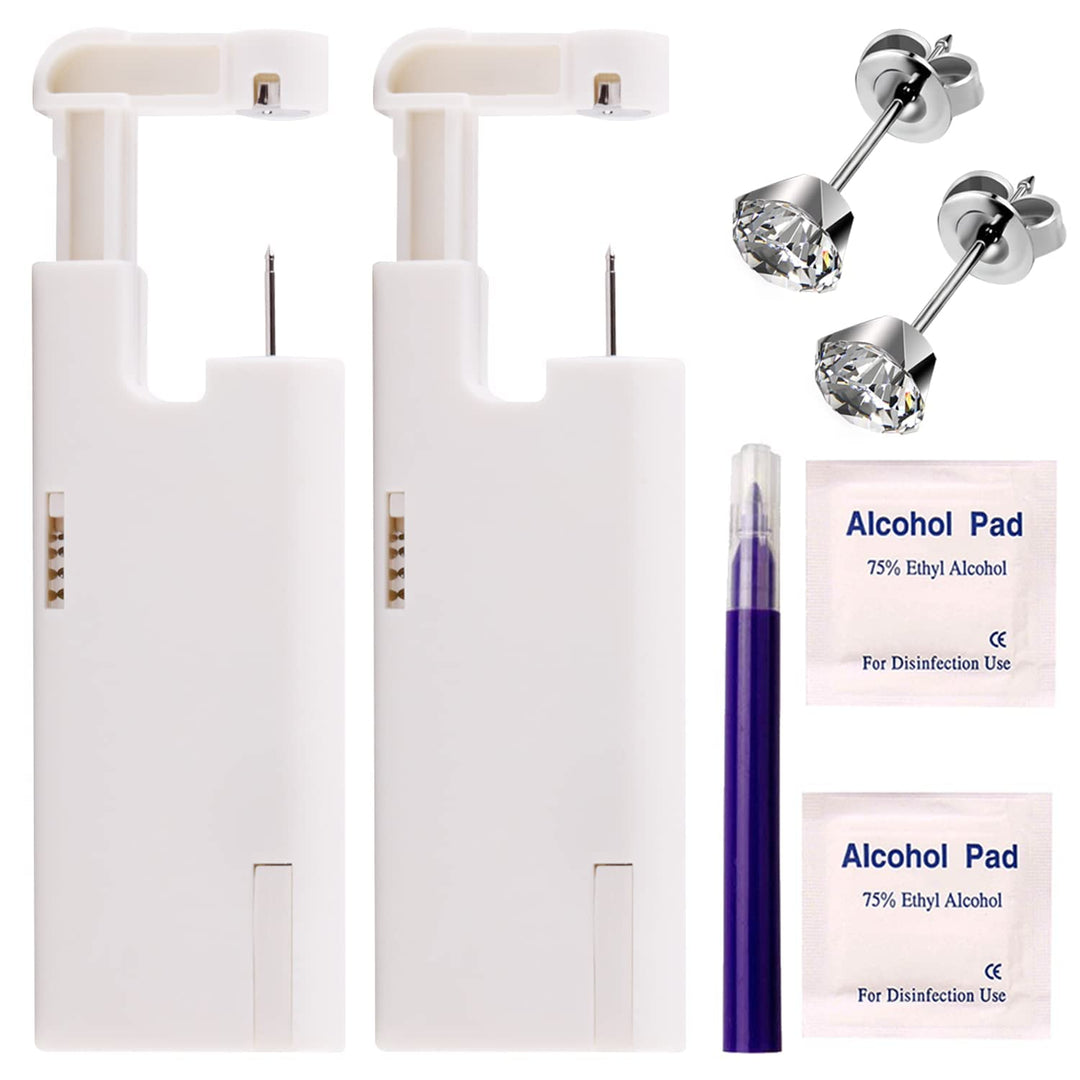 2PCS Ear Nail Gun Disposable Aseptic Household Ear Piercing Gun Portable Ear Piercing Gun Group Ear Piercing Tools (New Generation) (5mm, Silver)