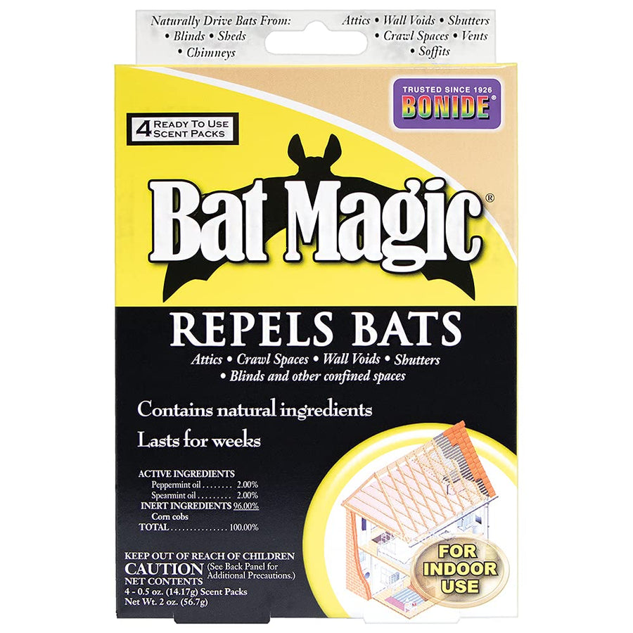 Bat Magic Bat Repellent, Pack of 4 Ready-to-Use Peppermint Oil Scent Packs for Long Lasting Indoor Bat Control