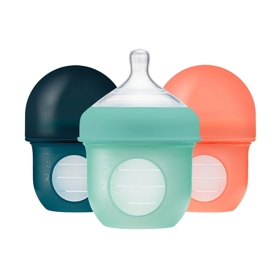 Nursh Reusable Silicone Pouch Baby Bottles - Slow Flow Nipple - Silicone Baby Bottle Pouch and Nipple - Baby Feeding Essentials - Mint - 0-3 Months - 3 Count - 4 Ounce