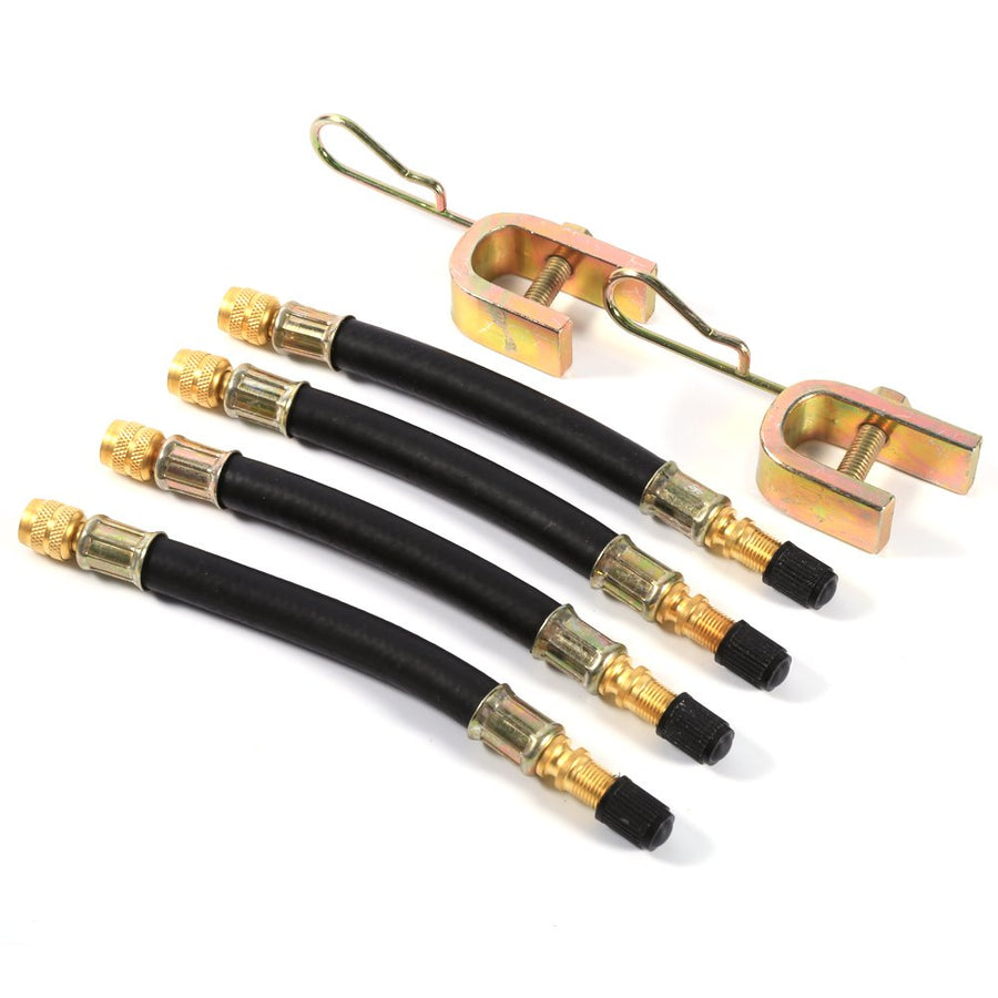 4X Tyre Valve Extension Dual Flexible Tire Wheel Bus Truck Transit Adaptor 140mm + 2pcs Clamps
