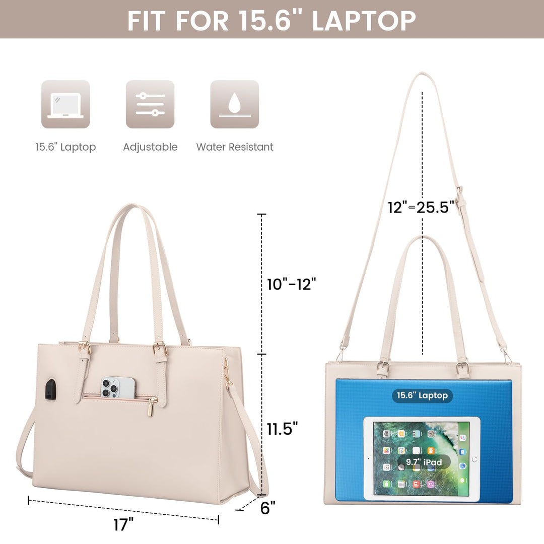 Laptop Bag for Women, Fashion Computer Tote Bag Large Capacity Handbag, Leather Shoulder Bag Purse Set, Professional Business Work Briefcase for Office Lady, 2PCs, 15.6-Inch, Brown