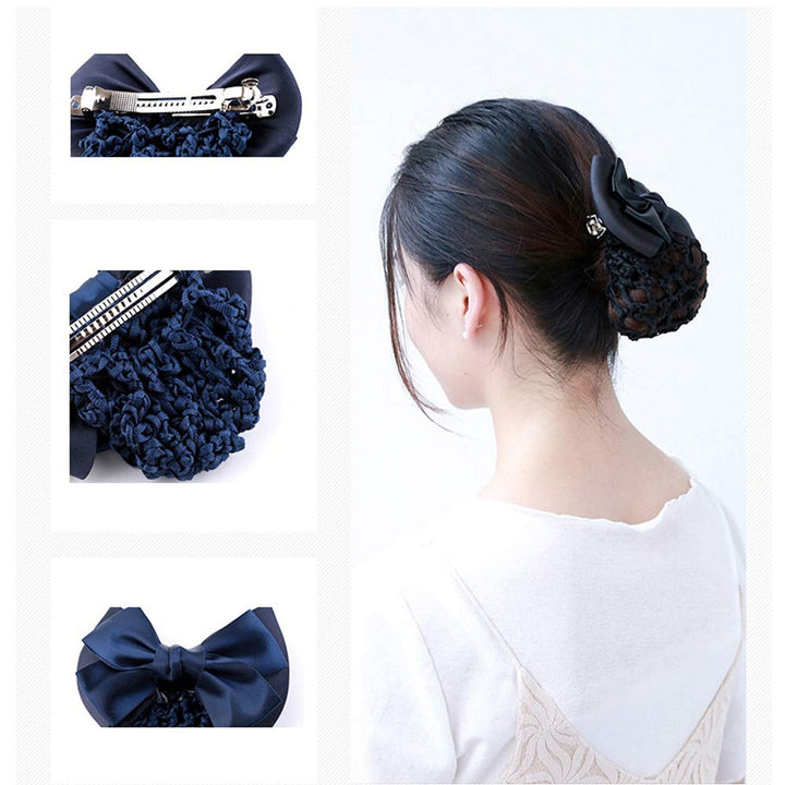9 Pieces Bowknot Snood Net Barrette Hair Clip Bun Cover Hairnet Lace Bow Decor for Woman, Black