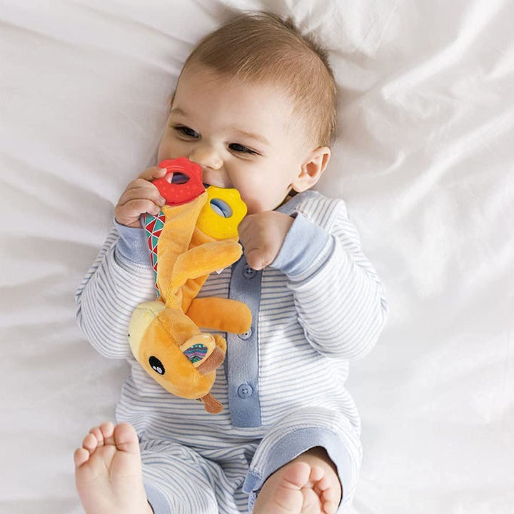 2 Pcs Crinkle Toys for Baby with Teether, Baby Teething Sensory Toys Newborn Bib Saliva Soother Towel, Soft Snuggle Sleeping Security Blanket for Unisex Babies 0-36 Months Gifts(Owl and Deer)