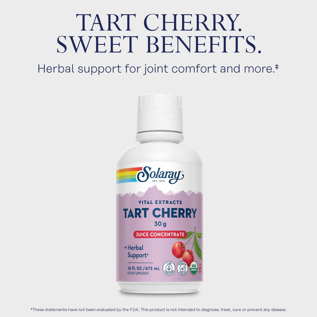 Solaray Organic Tart Cherry 100% Juice Concentrate | Healthy Uric Acid Levels & Joint Support | 16 Servings | 16 fl oz