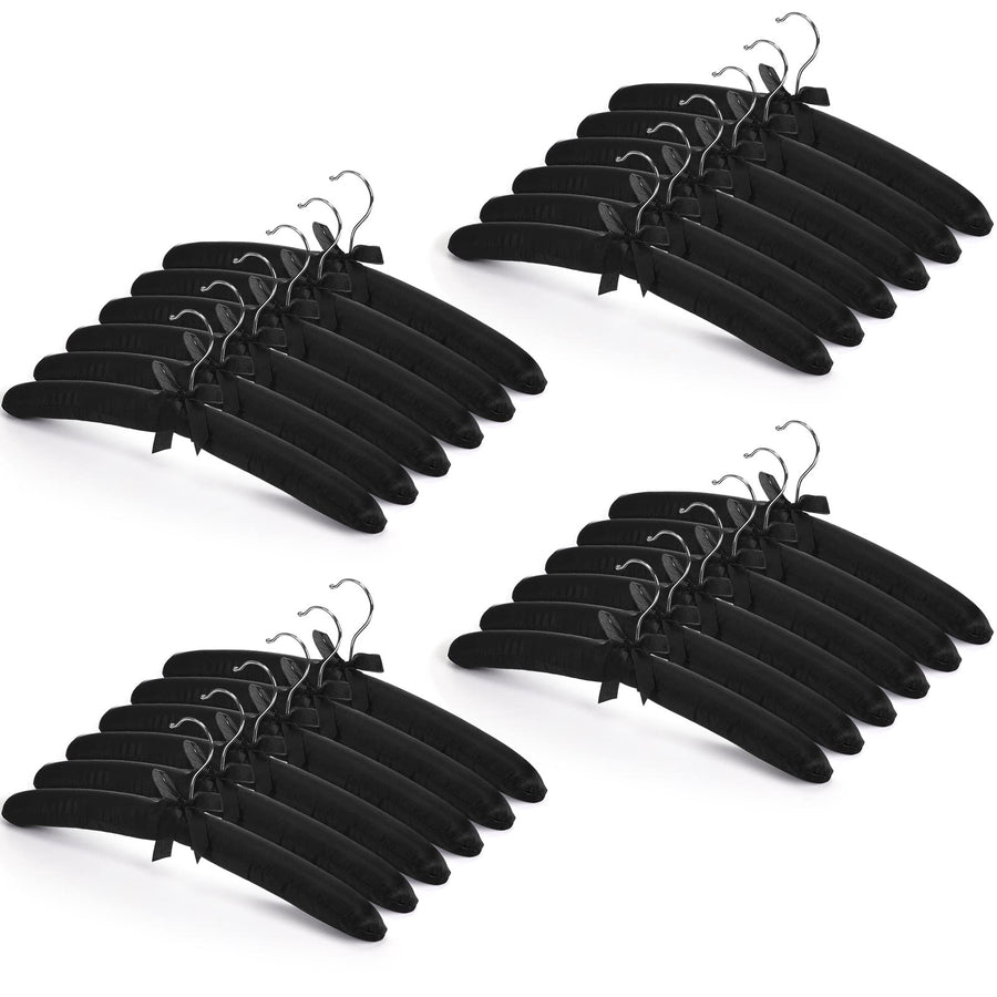 24 Pieces Satin Padded Hangers Satin Hangers with Anti-Rust Swiveling Hook Shoulder Hangers for Hanging Dresses, Sweaters, Suits and More (Black)