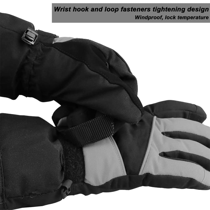 Kids Winter Gloves Windproof Water-Resistant Snow Boys Girls Gloves (Grey/Black, L (10-12 Years))