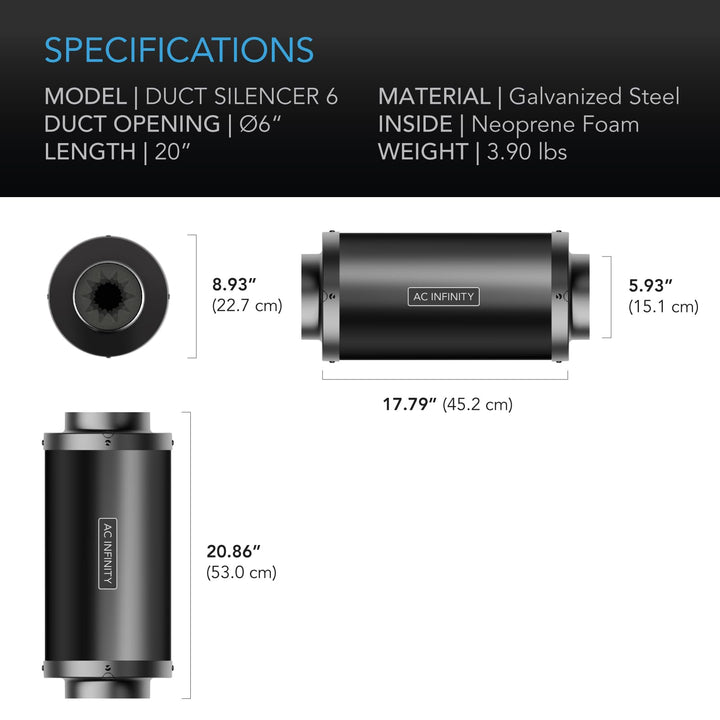 Inline Duct Fan Silencer, 6 Noise Reduction Muffler Blower Silencer for Indoor Hydroponics Grow Tent Ventilation Systems