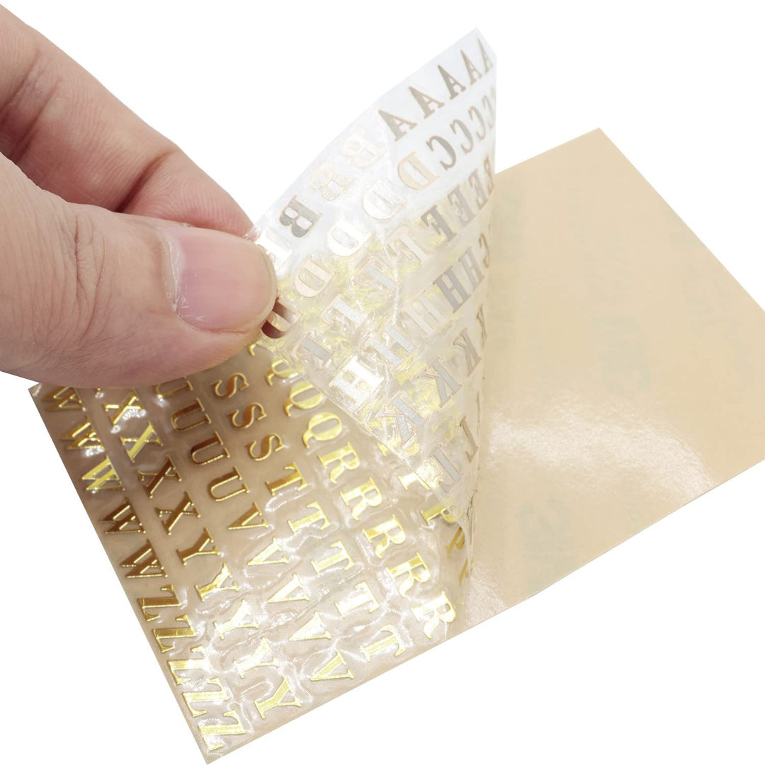 6 Sheets Small 0.18 inch Alphabet Number Stickers Mini Letters Stickers Glitter Alloy Self Adhesive Letters Stickers for Epoxy Resin Casting Decoration DIY Crafts Scrapbook, Gold/Silver (4.5mm)