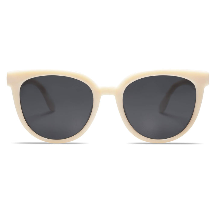 Trendy Cat Eye Round Polarized Sunglasses for Women Fashion UV Protection Sunnies Sunglasses SJ2175, Beige Frame/Grey Lens