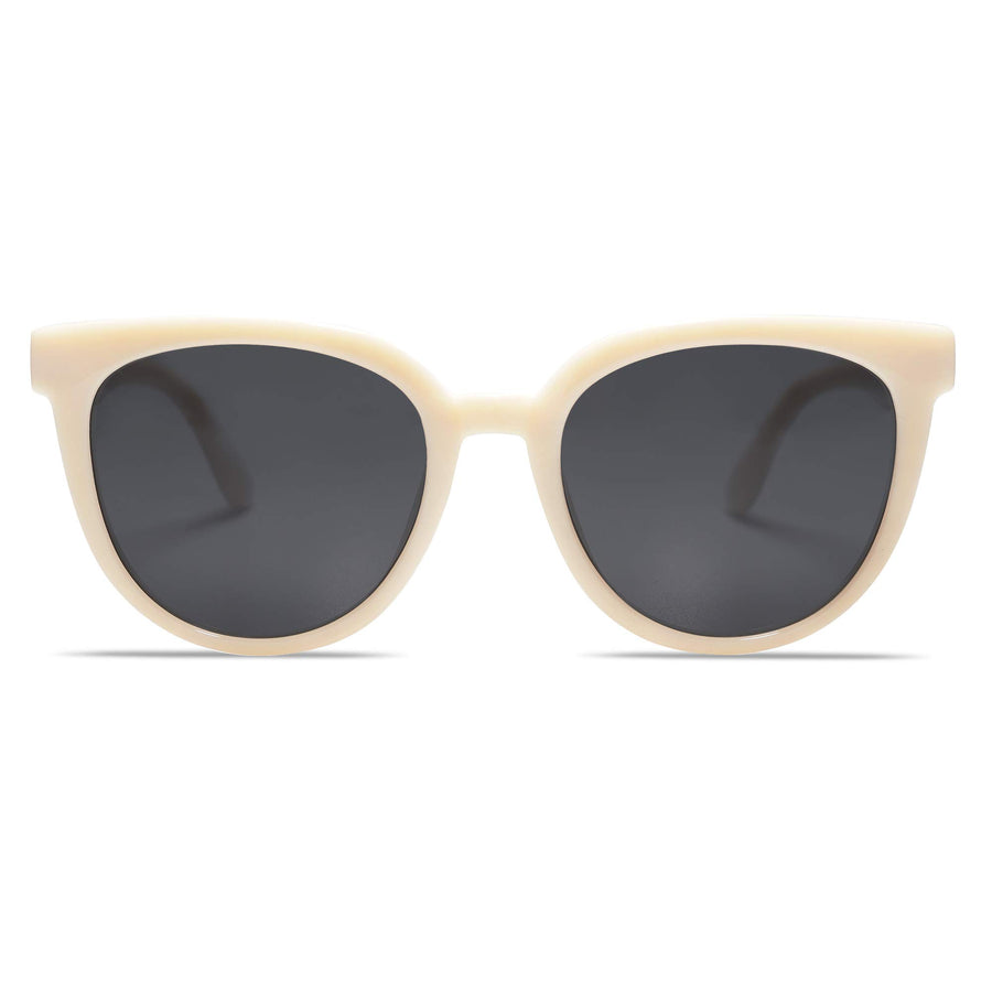 Trendy Cat Eye Round Polarized Sunglasses for Women Fashion UV Protection Sunnies Sunglasses SJ2175, Beige Frame/Grey Lens