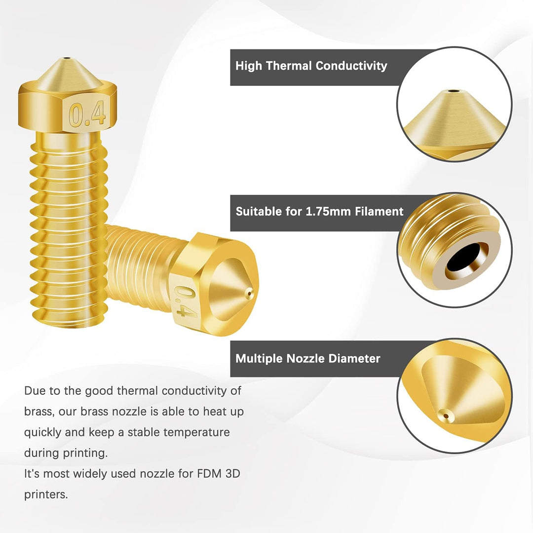 30Pcs/PackE3D M6 Volcano Nozzles 30pcs 3D Printer Brass Nozzles,0.2mm,0.3mm,0.4mm,0.6mm,0.8mm,1.0mm Nozzle Makerbot Creality Ender 3 CR-10 with 6 Needles and Metal Storage Box-Longer