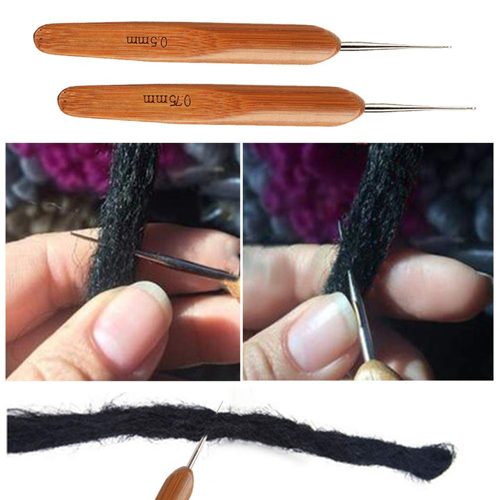 8PCS Dreadlock Crochet Hooks for Hair, Dreadlocks Crochet Needles(0.5mm+0.7mm) with Wood Beads, Dreadlock Needle Tools for Braid Craft, Dreadlock Accessories for Braiding Hair