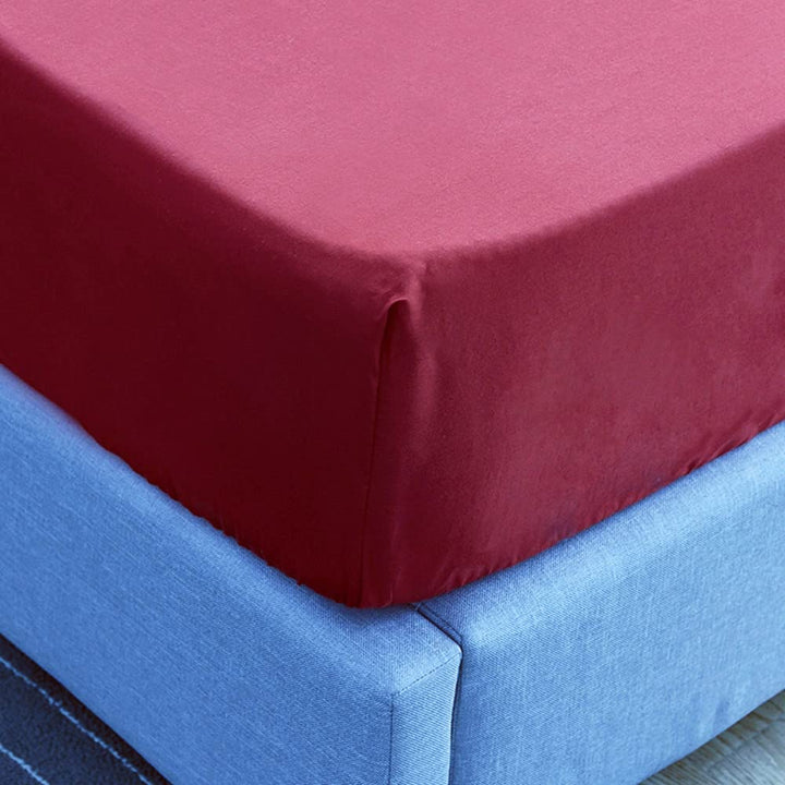 1 Piece Fitted Bed Sheets Set Microfiber 1800 Series Bottom Bedding Sheets - Deep Pockets (Burgundy, Queen)