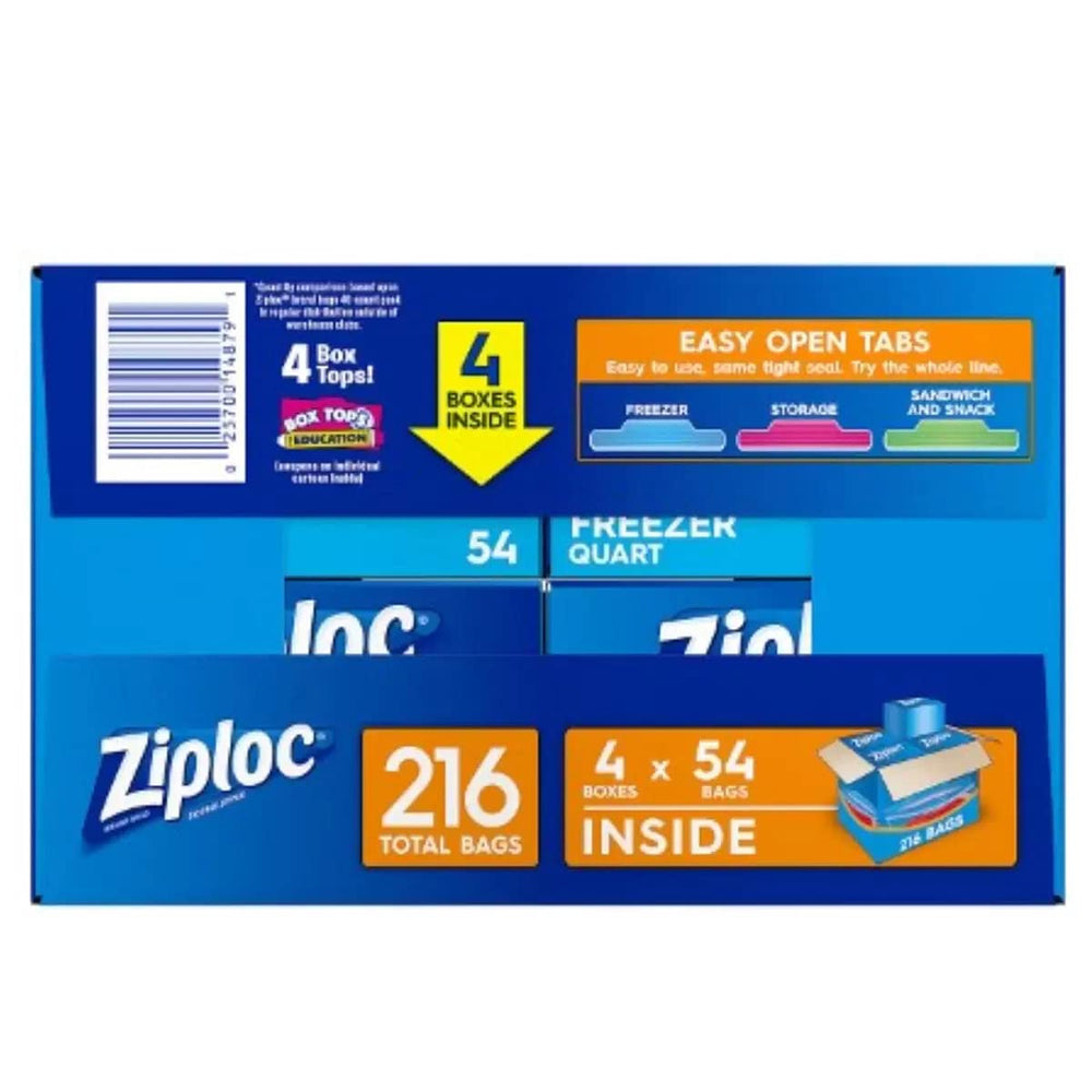 Double Zipper Quart Freezer Bags, 216 Count
