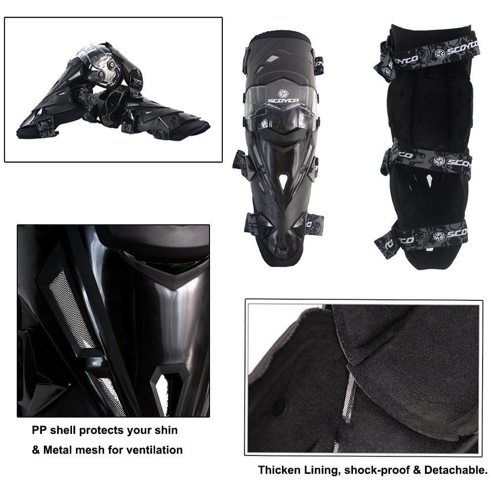 Racing Knee Guards,PP PE Hard Collision Avoidance Crashproof Rotatable for Moto/ATV/BMX K12 (Black)
