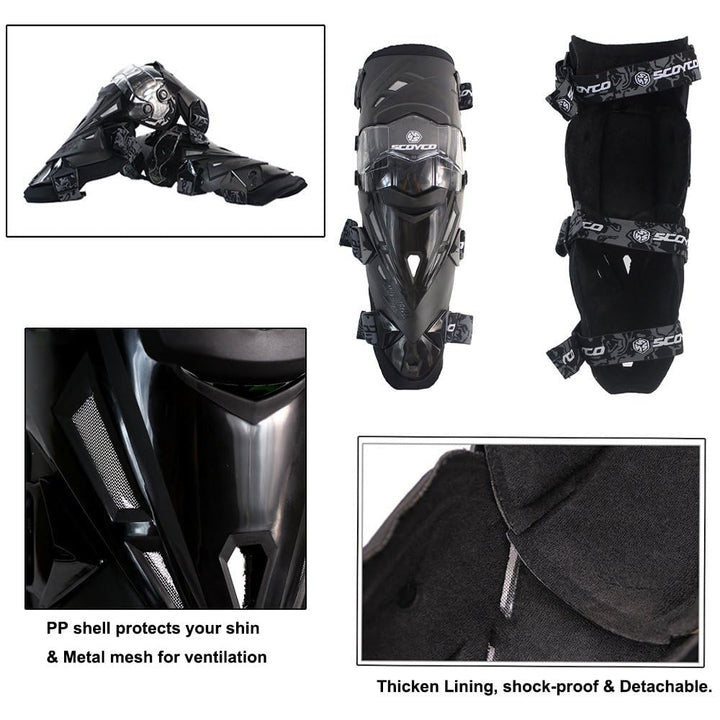 Racing Knee Guards,PP PE Hard Collision Avoidance Crashproof Rotatable for Moto/ATV/BMX K12 (Black)