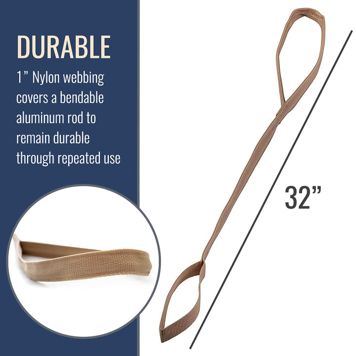 Leg Lifter Strap helps Increase Mobility and Maneuverability on Injured, Elderly or Disabled with Foot Loop and Hand Grip, Adult Size, 32 inches long
